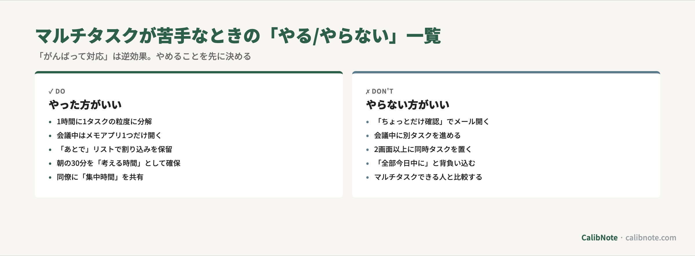 マルチタスクが苦手なときのやる/やらない対比リスト